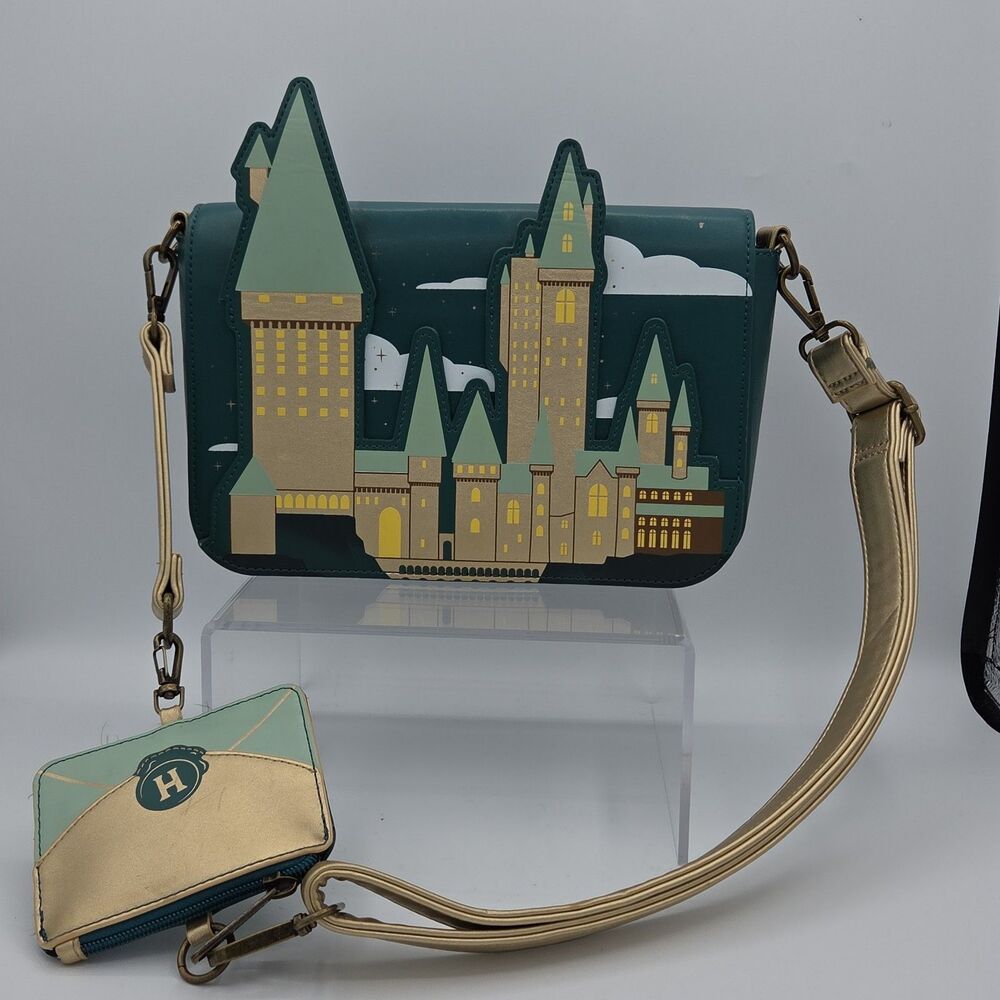 Loungefly Harry Potter Hogwarts Castle Crossbody Bag Letter Coin Pouch Teal